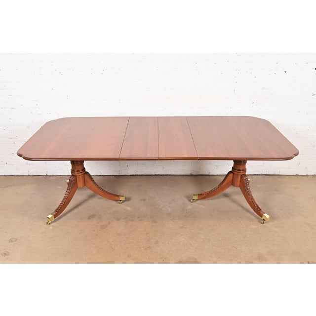 Henkel Harris Style Georgian Solid Cherry Wood Double Pedestal Extension Dining Table, Newly Refinished For Sale - Image 13 of 13