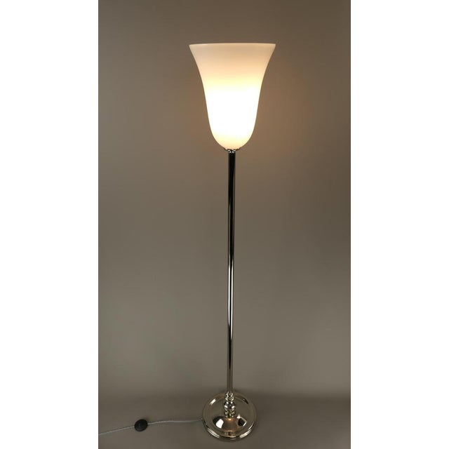 Large French Art Deco Chrome Floor Lamp with Opal Glass Shade, 1920s For Sale - Image 6 of 9
