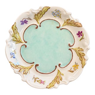 Authentic 1950s Robin’s Egg Blue Hand-Painted Ilmenau Porcelain Plate For Sale