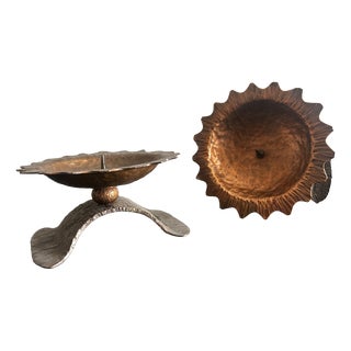 Brutalist Candlesticks in Wrought Iron and Copper, 1970s, Set of 2 For Sale