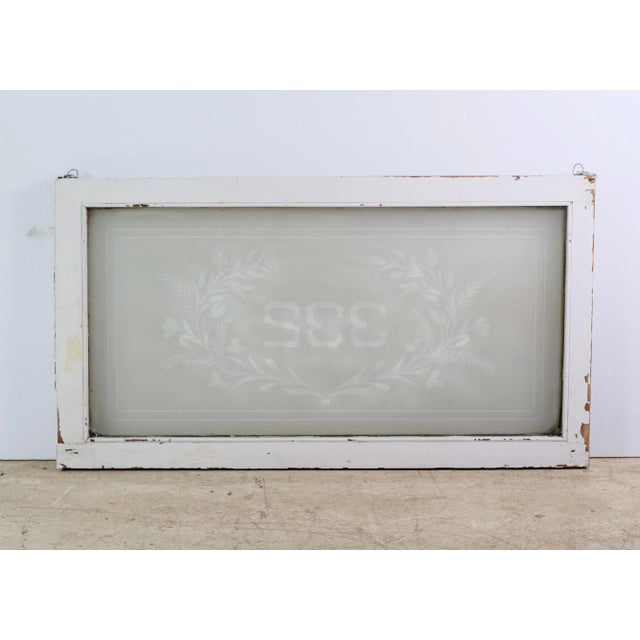 Early 1900s Etched Foliate Frosted Glass Window For Sale - Image 6 of 7