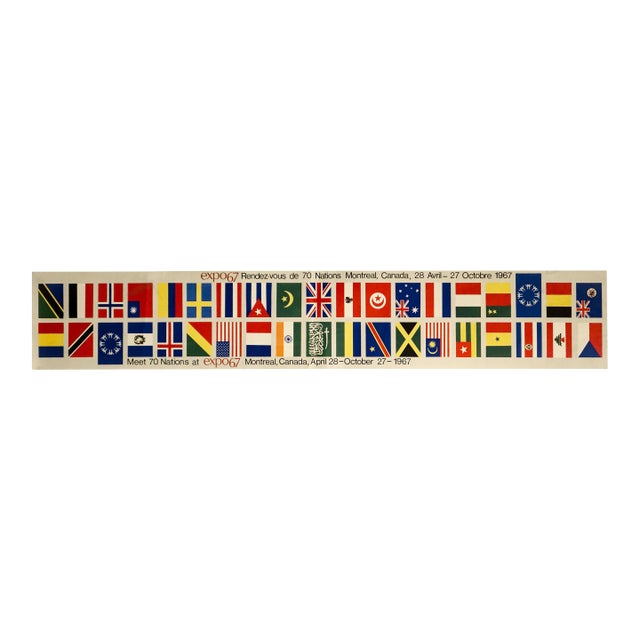 1967 Vintage Montreal Expo 67 Banner, Meet 70 Nations For Sale