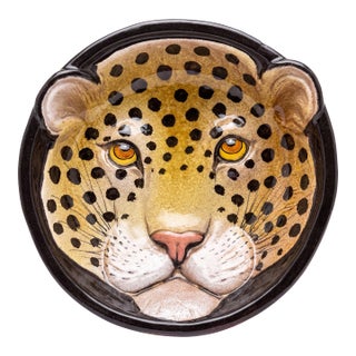Mid-Century Hollywood Regency Italian Terracotta Leopard Plate Bowl For Sale