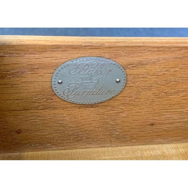 Wood Mid Century Baker Campaign Burled Walnut Nightstand For Sale - Image 7 of 9