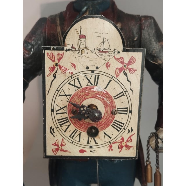 Green Vintage Black Forest Iron Figure Clock by Jve Oswald, Germany, 1950s For Sale - Image 8 of 9