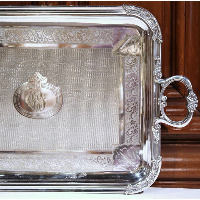19th C. French Silver-Plated Monogrammed Tray by Pelloutier & Cie, Dated 1894 For Sale - Image 4 of 8