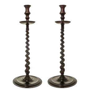 Late 20th Century Maitland-Smith Barley Twist Metal Candle Holdes- a Pair