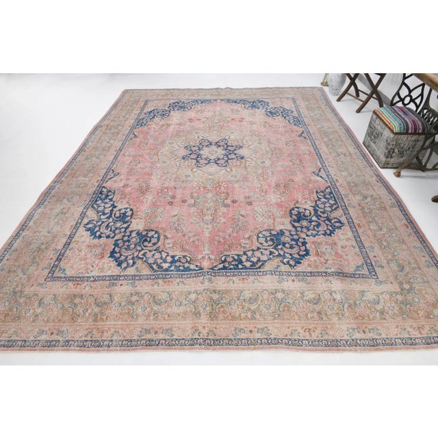 Boho Chic Vintage Pastel Light Pink Floral Design Rug For Sale - Image 3 of 13