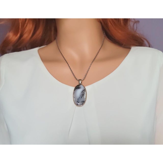 Vintage Dendritic Agate Sterling Silver Pendant Necklace For Sale - Image 4 of 7