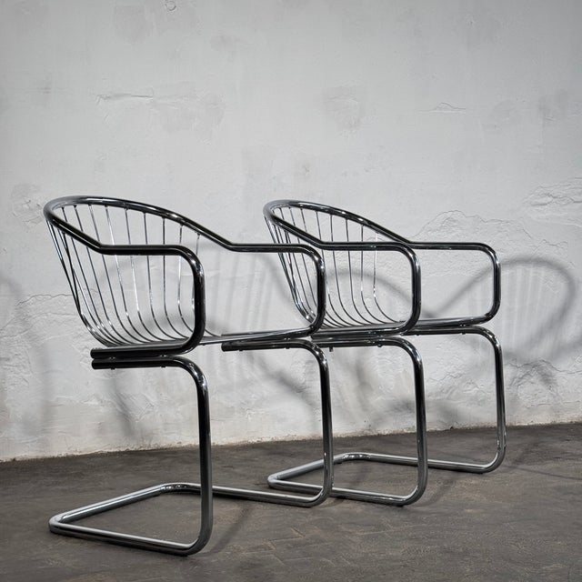 Cantilever Dining Chairs in the style of Gastone Rinaldi, 1980s, Set of 4 For Sale - Image 6 of 12
