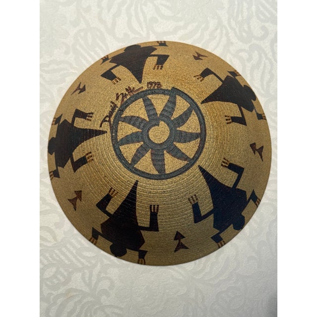 Native American Art Vintage 1978 David Salk Signed "Clay Basket" Native American Style Frog Motif Pottery Bowl With Custom Iron Stand For Sale - Image 4 of 7