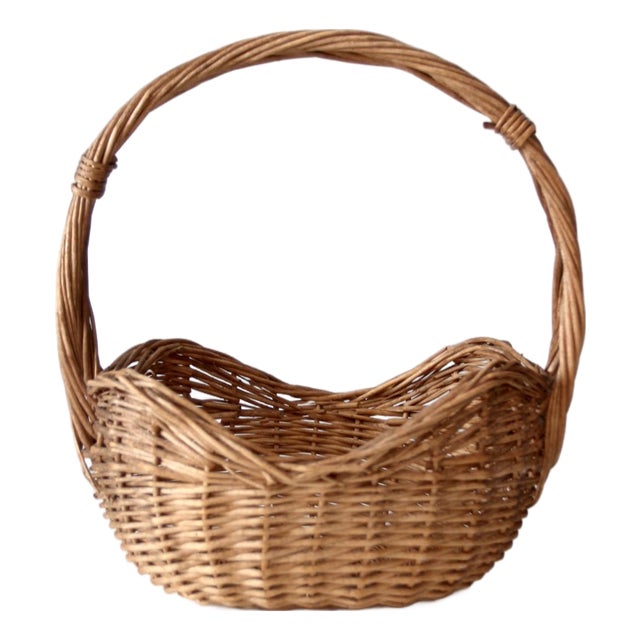 Vintage Willow Gathering Basket For Sale