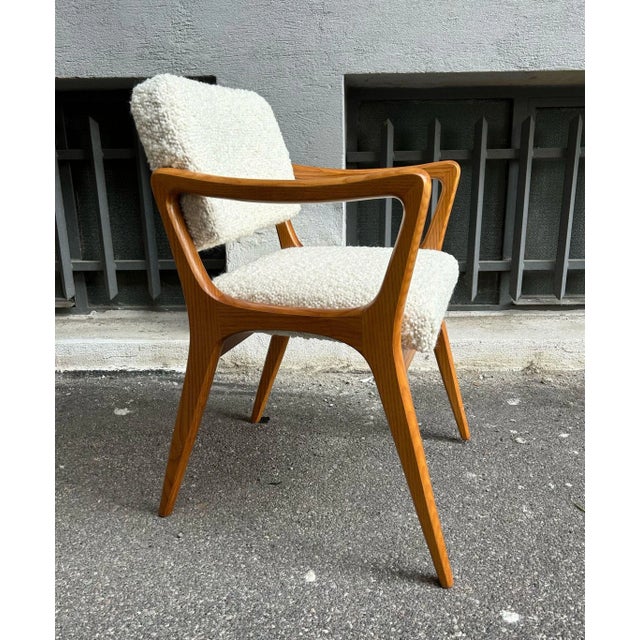 Wood Set of Armchairs with Dark Wood Frame and White Bouclé Fabric, 2000s For Sale - Image 7 of 18