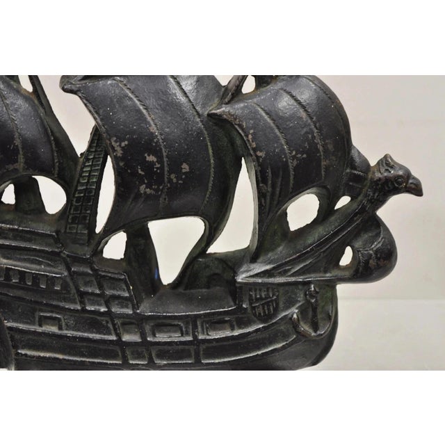 Antique Victorian 1930 Creation Co Cast Iron Figural Painted Ship Boat Door Stop For Sale - Image 4 of 11