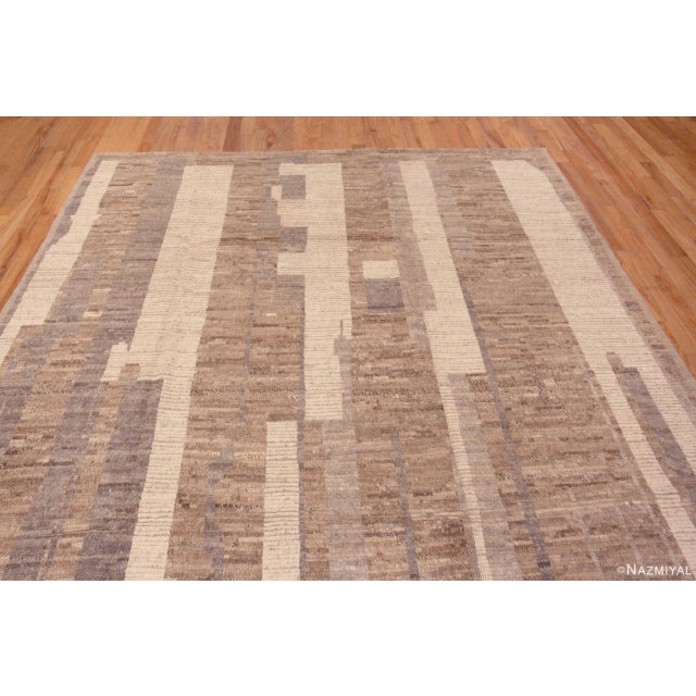 Primitive Neutral Earthy Brown Grey Cream Geometric Contemporary Modern Area Rug, Country of origin: Central Asia, Circa...