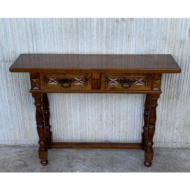 Spanish 20th Century Spanish Tuscan Console Table With Two Drawers and Turned Legs For Sale - Image 3 of 13