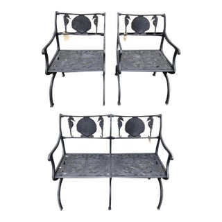 Mid 20th Century Hollywood Regency Molla Seahorse and Scallop Shell Patio Set, 3 Pieces For Sale