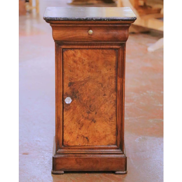 French 19th Century French Louis Philippe Burl Walnut Marble-Top Bedside Cabinet For Sale - Image 3 of 9