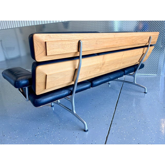 20003 3-Seat Sofa by Ray and Charles Eames in Teak W/ Black Leather For Sale In Tampa - Image 6 of 13