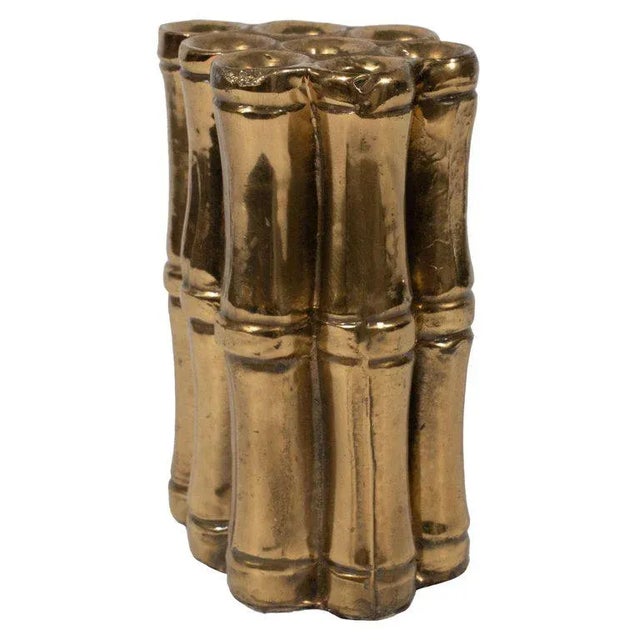 Metal Mid-Century Modern Brass Stylized Cane Bamboo Flower Holder For Sale - Image 7 of 7