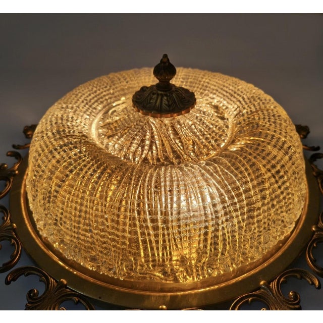 Mid-Century Modern Ornate Textured Glass Flush Mount, 1960s For Sale - Image 18 of 18