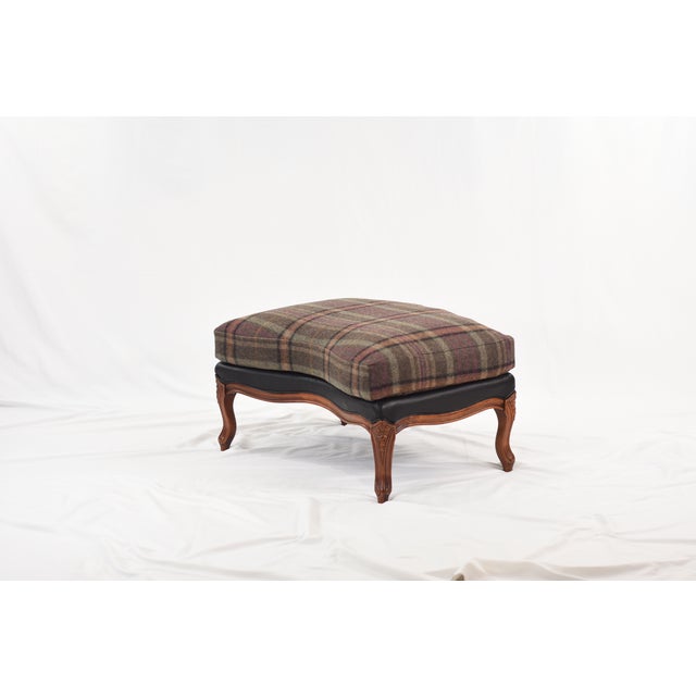 Set of Ralph Lauren Wool and Leather on Oversized Vintage Louis XV Chairs and Ottoman For Sale - Image 15 of 17