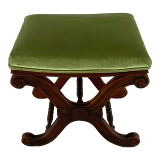 Circa 1970 Italy Louis XIII Style Benches W/Green Velvet Upholstery For Sale