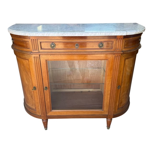 19th Century French Louis XVI Demilune Carrara Marble Top Sideboard / Buffet For Sale