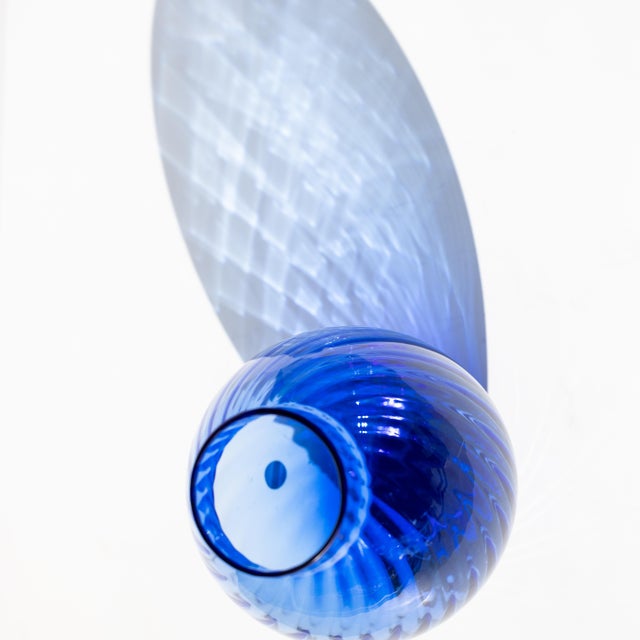 Tiffany and Co. Mid 20th Century Tiffany & Co. Blue Spiral-Cut Glass Vase For Sale - Image 4 of 8