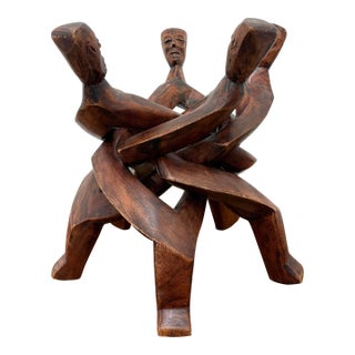 Vintage Hand Carved Wooden African Unity Sculpture For Sale