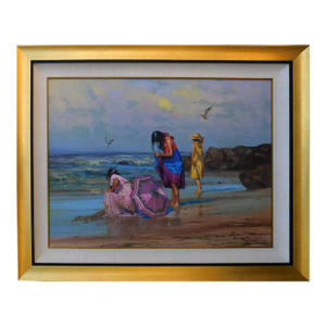 Robert Hagan"Beach Party"Oil on Canvas Girls on Beach Hand Signed