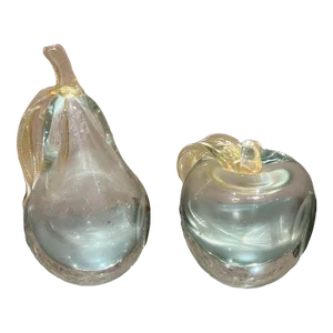 1960s Murano Sommerso Art Glass Apple Pear Bookends Italy