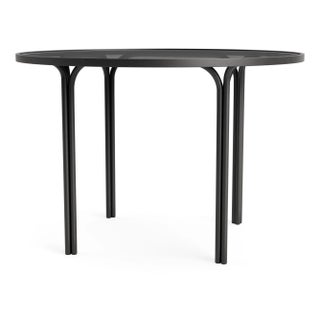 Brown Jordan Kantan Aluminum 42" Round Dining Table - Glass Top, Textured Pewter frame For Sale