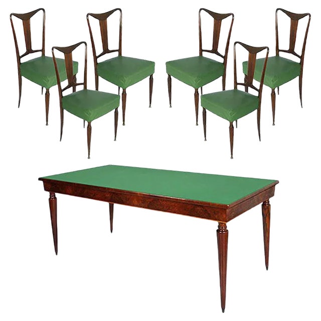 Mid-Century Italian Dining Room Table & Chairs, Set of 7 For Sale