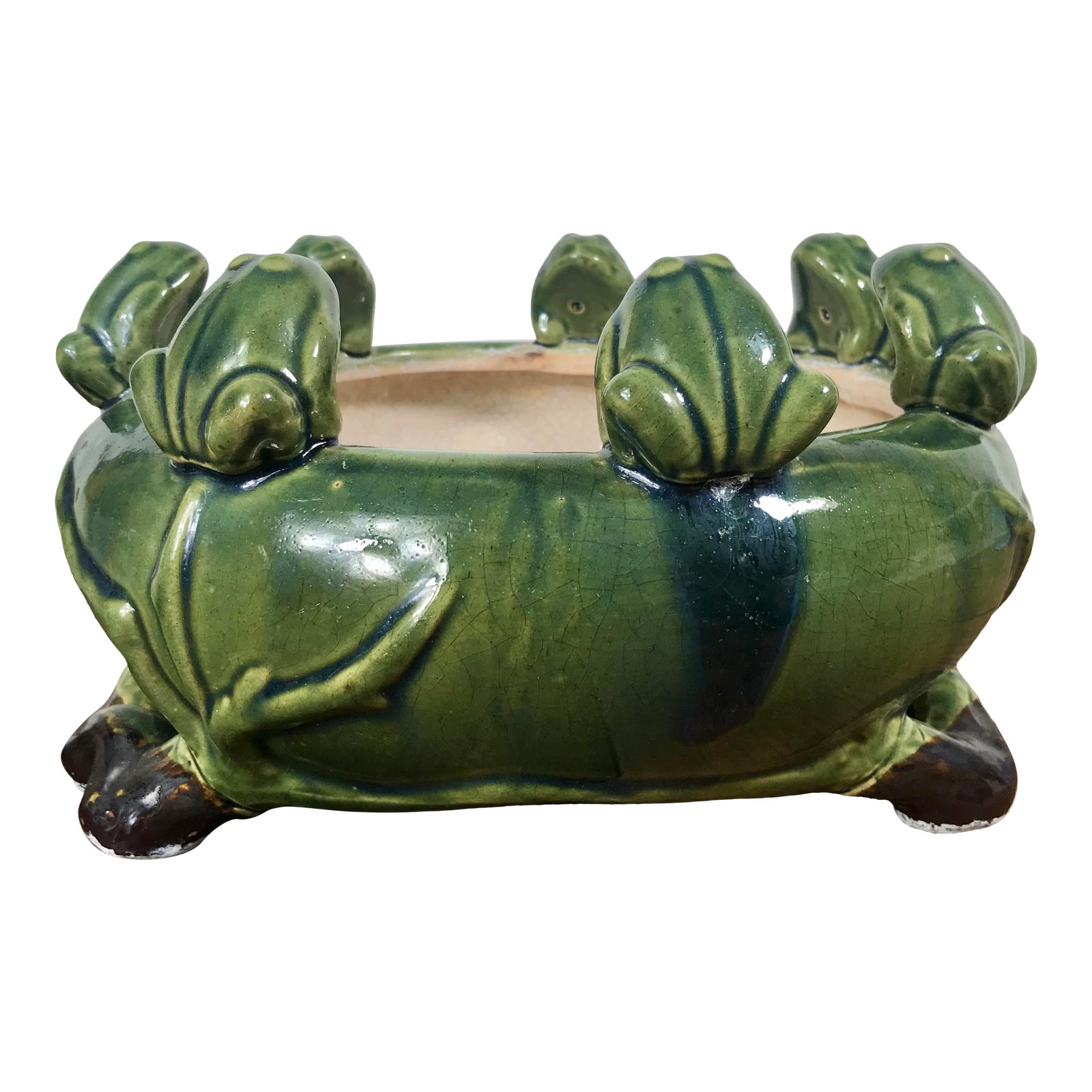 MidCentury Ceramic Majolica Glazed Frog Bowl Chairish
