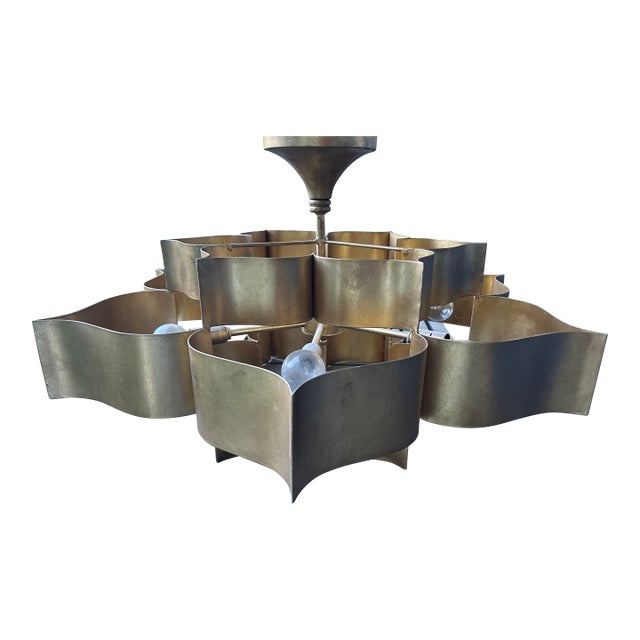 Currey & Company Grand Lotus Large Gold Chandelier For Sale