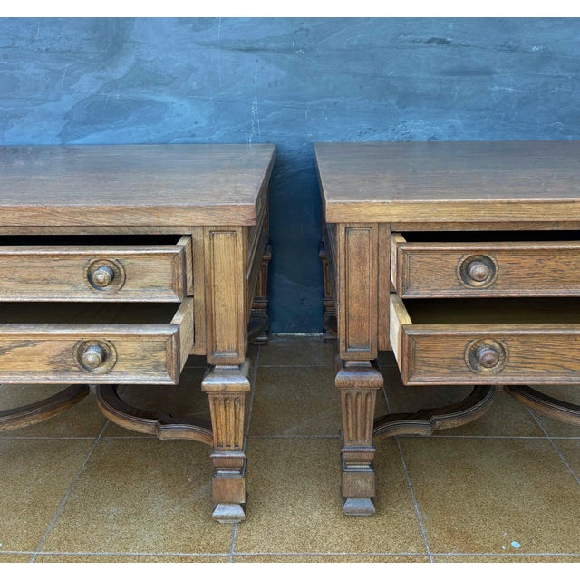 Pair of Spanish Classical Revival Style Oak Side Tables, Mid-20th Century For Sale - Image 9 of 13