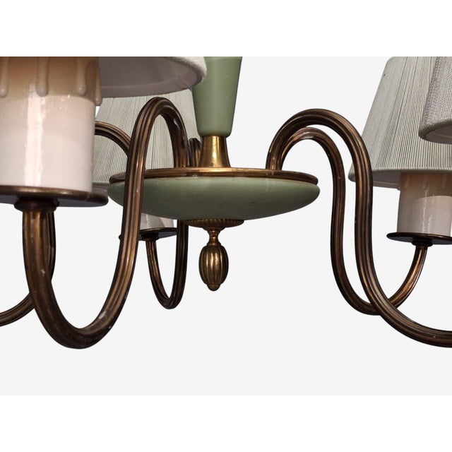 1950s Nordiska Kompaniet, Chandelier, Green Lacquered Wood, Brass For Sale - Image 9 of 13