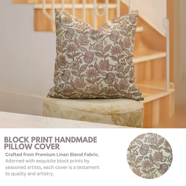 Fabdivine Handmade Linen Blend Pillow Covers 12x20 Inch – Custard Apple Block Print Design For Sale - Image 9 of 9
