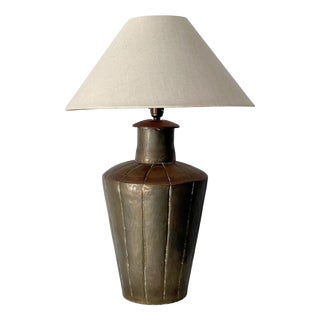 Mid-Century Modern Brass Table Lamp with Panelled Body, 1950 For Sale