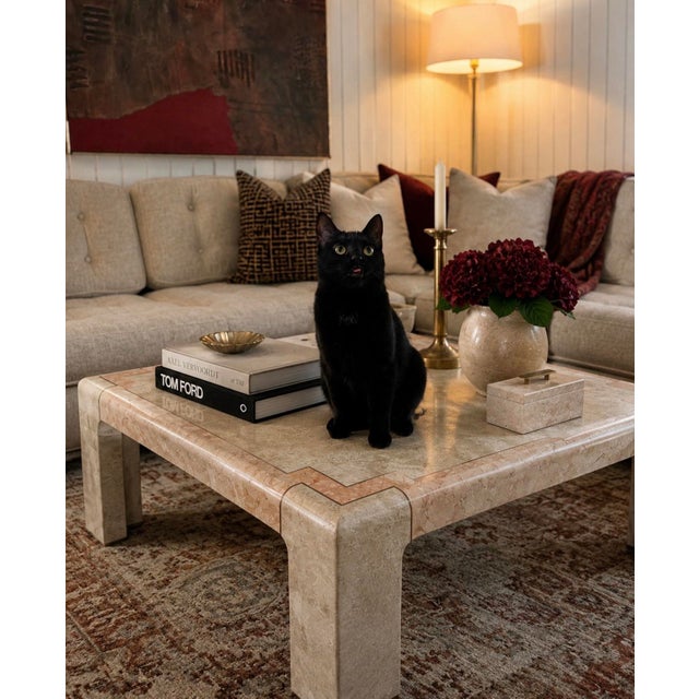 Tessellated Stone Square Coffee Table With Pink Marble Inlay in the Style of Maitland-Smith For Sale - Image 12 of 12
