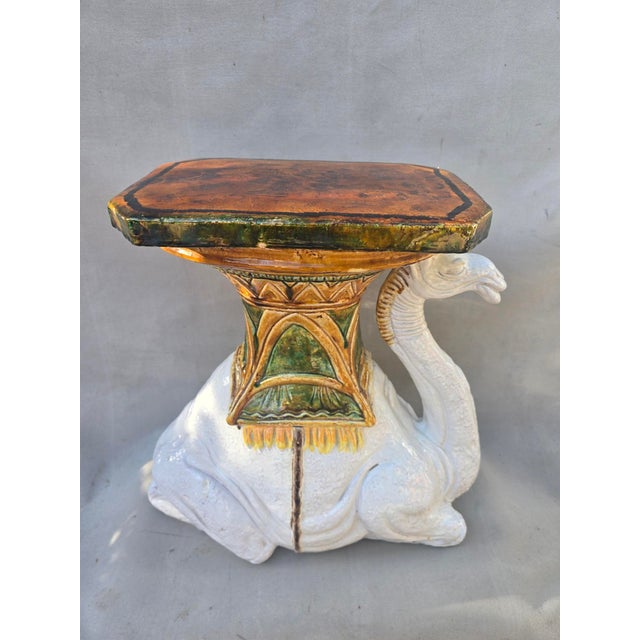 Vintage Majolica Style Camel Garden Seat For Sale - Image 10 of 14