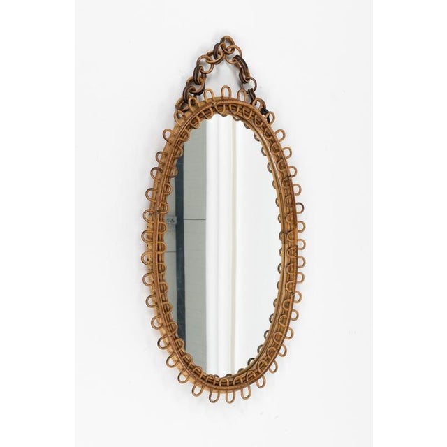 Franco Albini Mid-Century Oval Rattan and Bamboo Wall Mirror in the style of Franco Albini, Italy, 1960s For Sale - Image 4 of 11