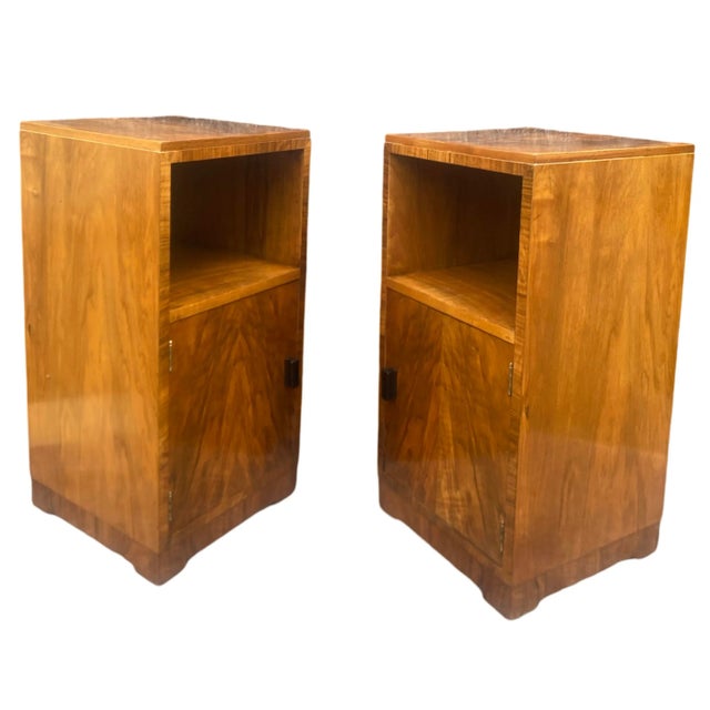 Brown Art Deco Figured Walnut Nightstands, 1930s, Set of 2 For Sale - Image 8 of 11