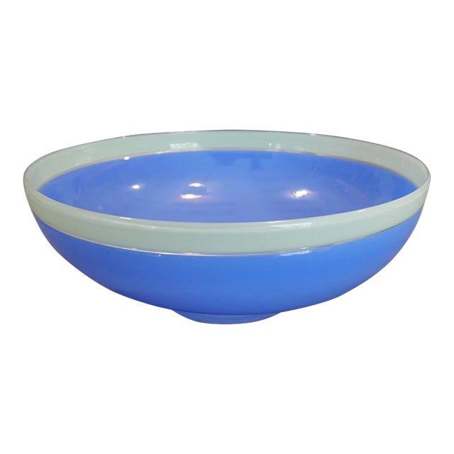 2002 Ipso Facto Art Glass Contemporary Style Two-Tone Blue Centerpiece Bowl For Sale