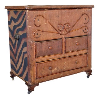 Late 19th Century British Colonial Style Safari Wicker Storage Chest For Sale