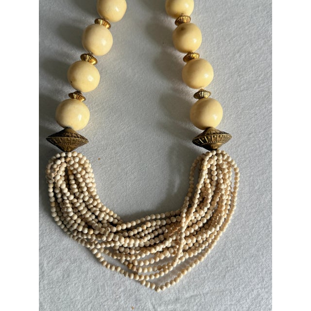 1970s Vintage 1970s Bohemian Long Ivory Beaded Statement Necklace For Sale - Image 5 of 13