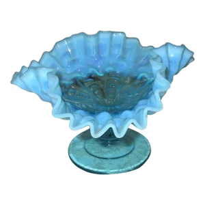 Antique 1910s Dugan Glass Pressed Coinspot Aqua Opalescent Blue Compote