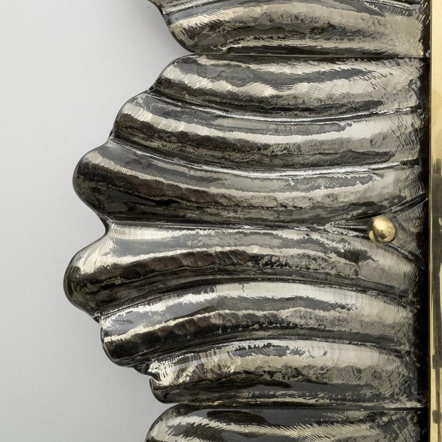 Metal Mid-Century Modern Italian Brass and Leaves Murano Glass Wall Mirror, 1990s For Sale - Image 7 of 10