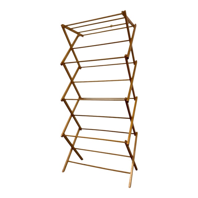 Vintage Folding Wooden Clothes Drying Rack / Laundry Airer - Collapsible Multi-Tier - Design For Sale